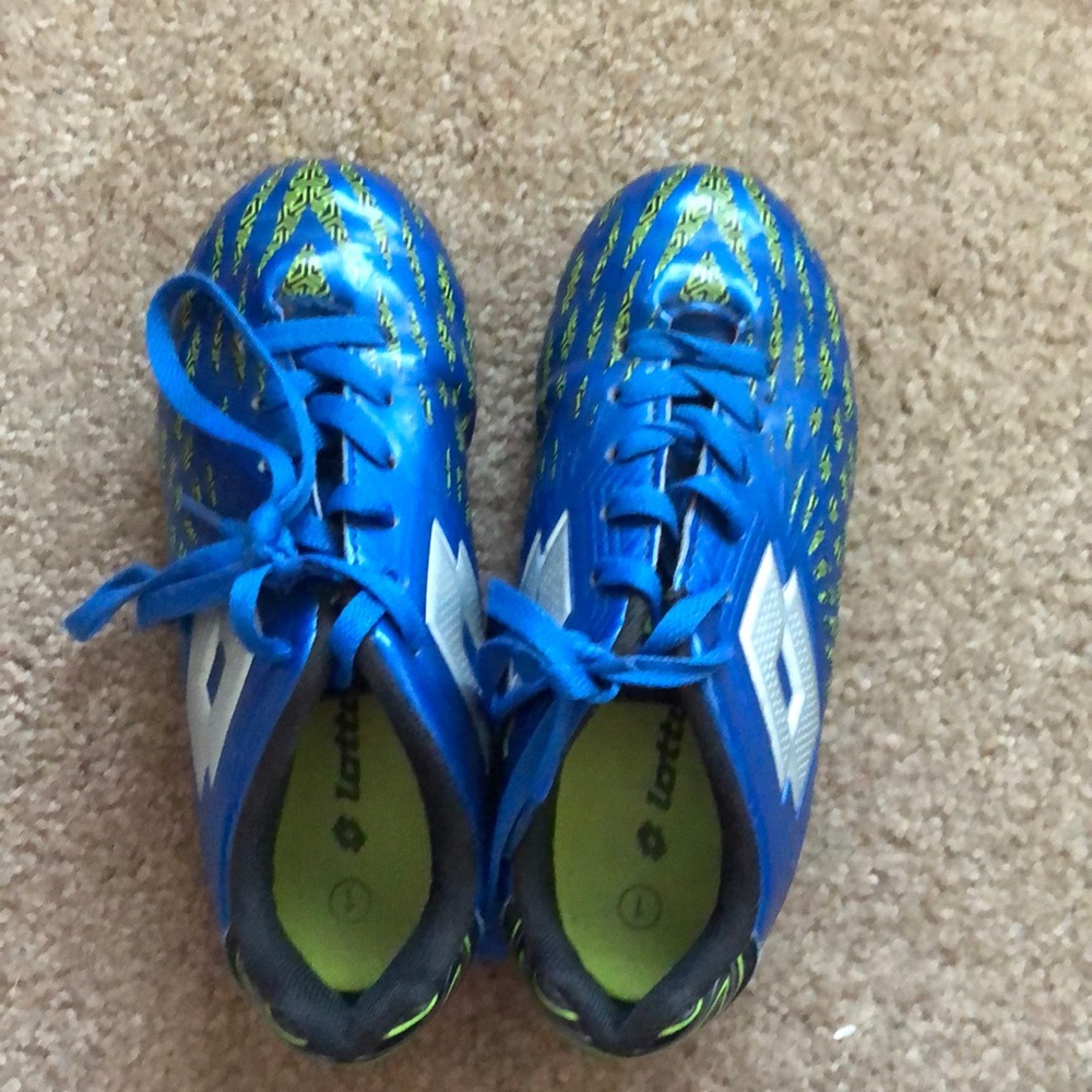 Blue and green soccer cleats